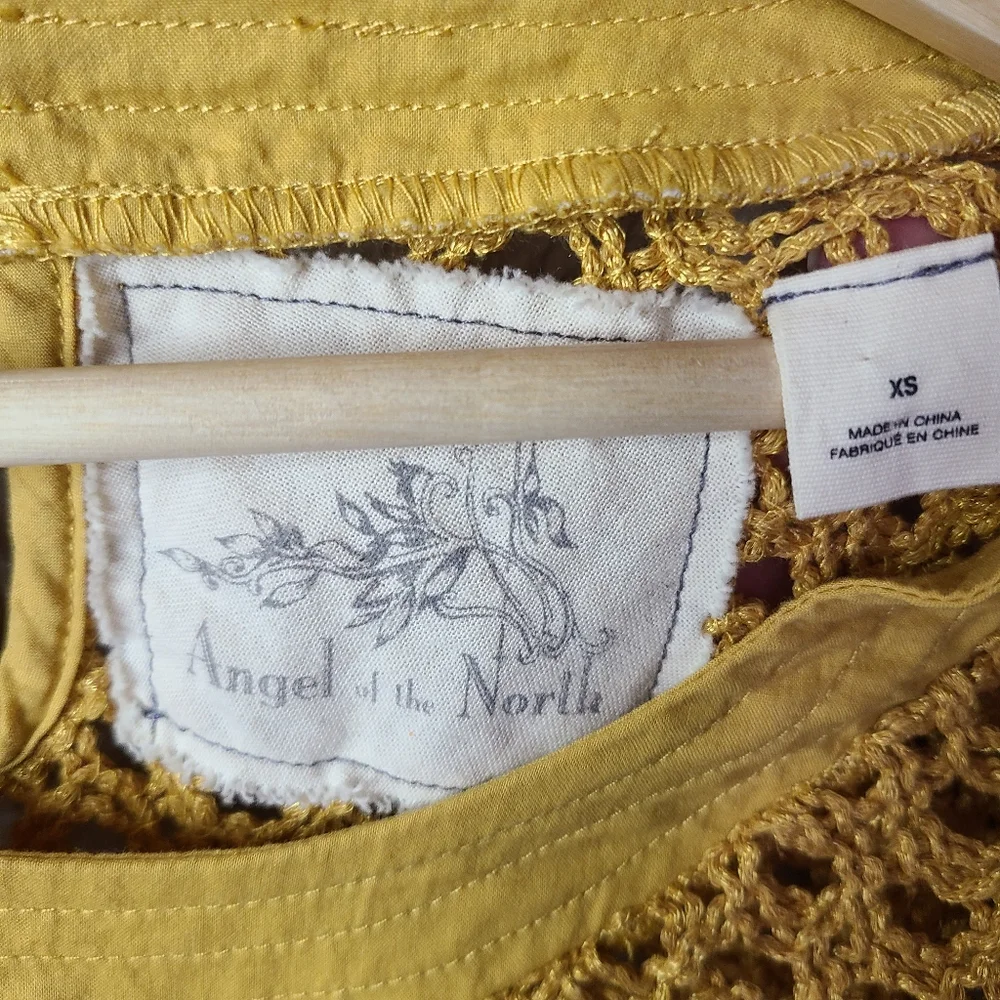 Anthropologie Angel Of The North Open Knit Mustard Top - Picture 5 of 11